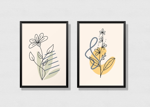 Minimalist flower and leaves poster gallery design