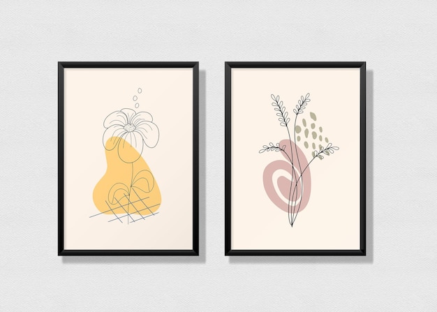 Minimalist flower and leaves poster gallery design