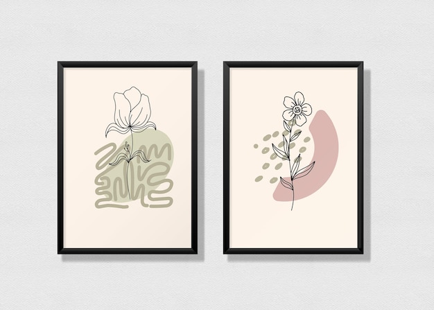 Minimalist flower and leaves poster gallery design