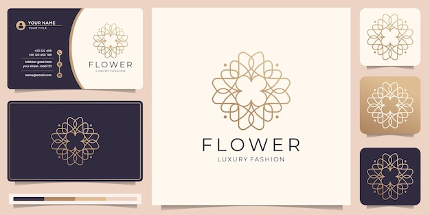 Minimalist flower logo luxury beauty salon fashion skin care cosmetic abstract yoga and spa products logo templates and business card design Premium Vector