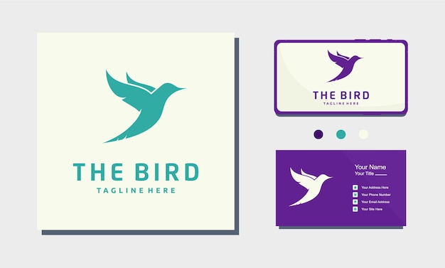 Minimalist flying colibri bird silhouette logo design vector icon