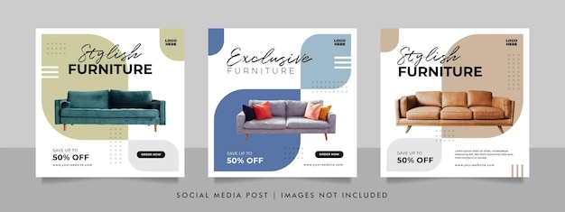 Minimalist furniture and home interior sale banner or social media post template