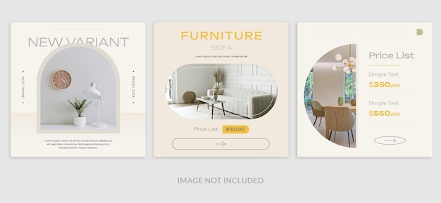 Minimalist furniture sale banner set or minimalistic social media post template.