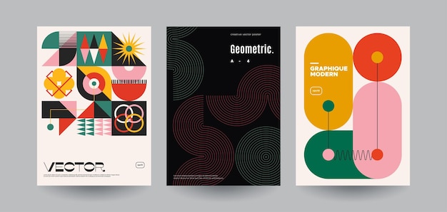 Minimalist geometric posters set Abstract shapes and patterns Vector templates