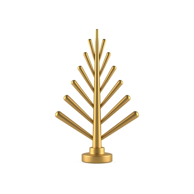 Минималистская золотая металлическая рождественская елка со стволом и простыми ветвями стоит на столе безделушка вектор