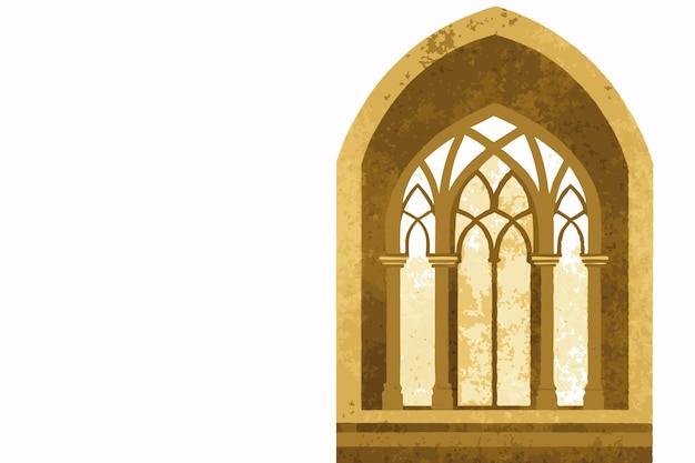 minimalist golden mosque window on white background