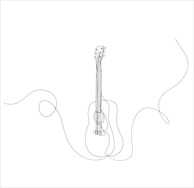 Minimalist Guitar Line Art, Outline Drawing, Music Continuous Sketch, Simple, Acoustic Musical