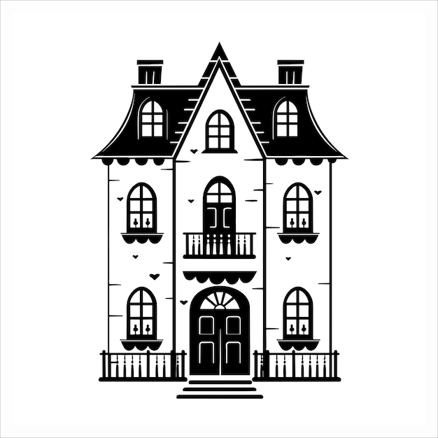 Vector minimalist halloween theme haunted house decoration