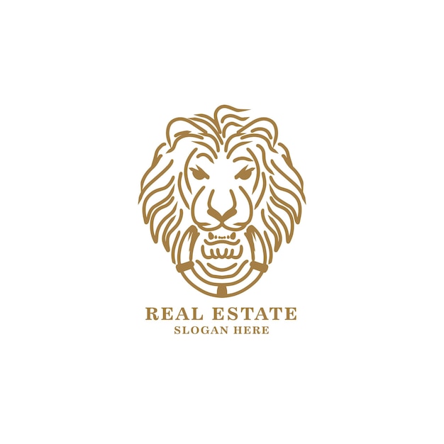 Minimalist hand drawing lion head classic logo design illustration