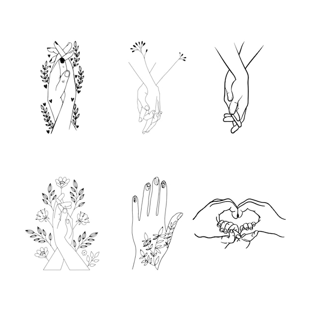 Minimalist Hand Drawn Floral Hands Illustrations