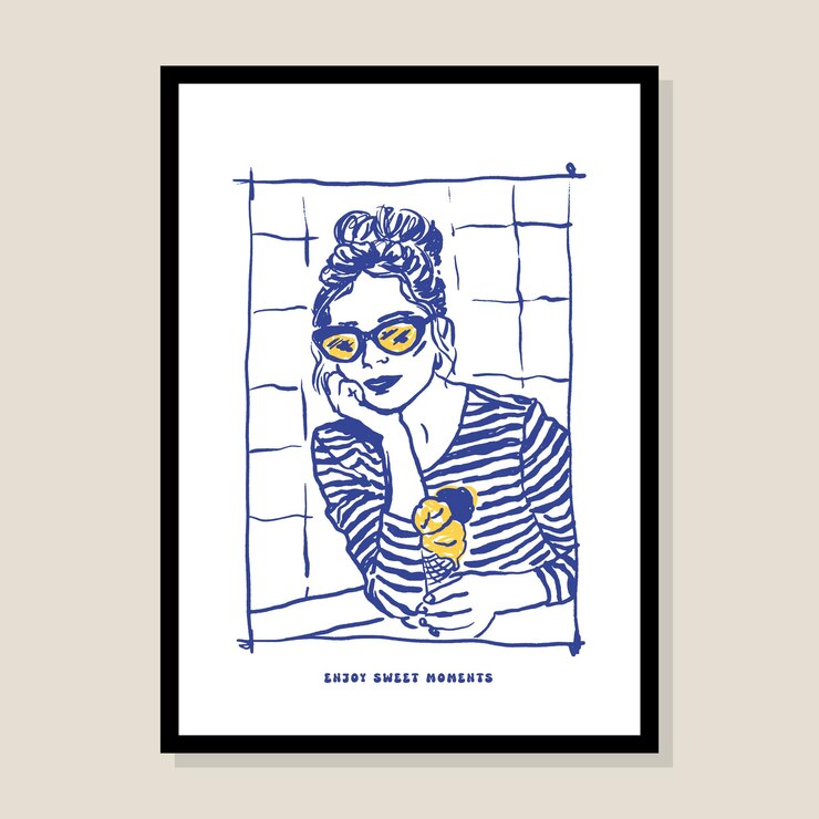 Minimalist hand drawn food poster with female silhouette illustration for wall art collection