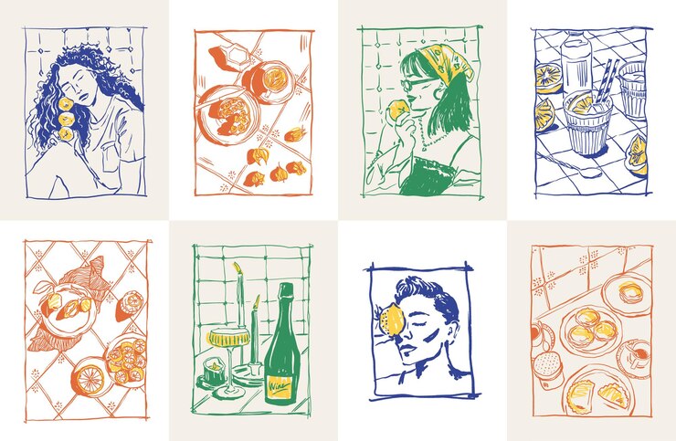 Vector minimalist hand drawn food poster with illustration for wall art collection