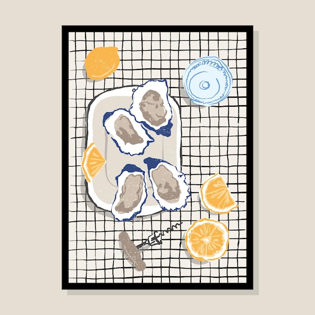 Minimalist hand drawn food poster with seafood illustration for wall art collection