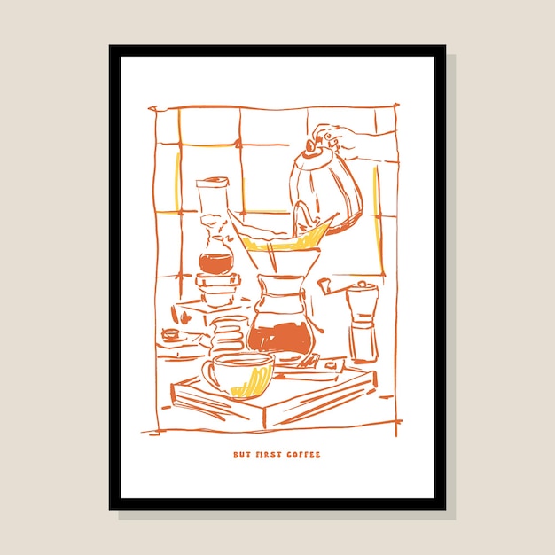 Minimalist hand drawn food poster withbreakfast illustration for wall art collection