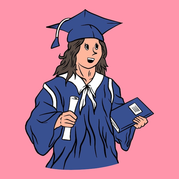 minimalist hand drawn illustration of Graduation Girl