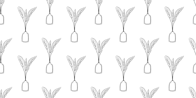 Minimalist hand drawn line flower seamless pattern Children style floral doodle background nature shapes wallpaper