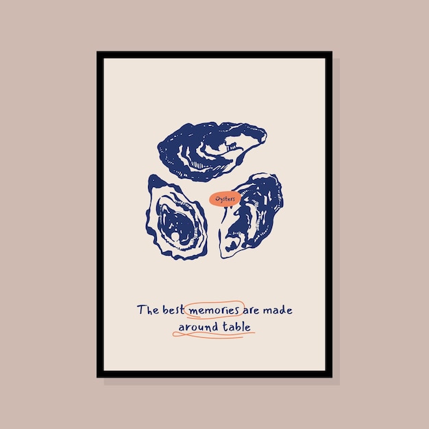 Minimalist hand drawn oysters vector print poster