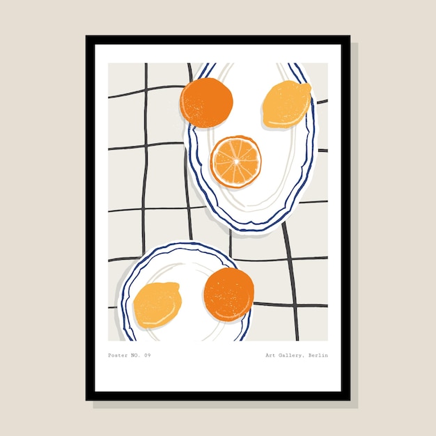 Minimalist hand drawn vector fresh lemons illustration for wall art gallery