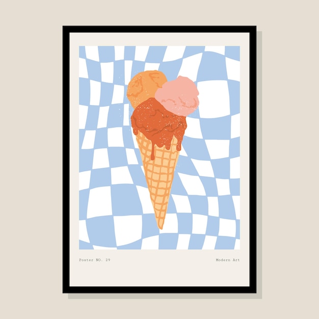 Disegno di poster vettoriale minimalista disegnato a mano con illustrazione di gelati per una galleria d'arte a parete