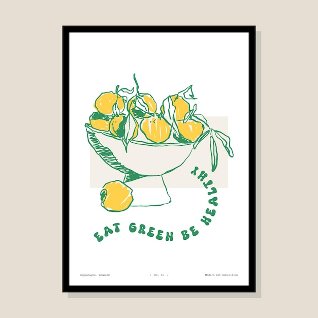 Minimalist hand drawn vector poster design with lemons illustration for wall art gallery