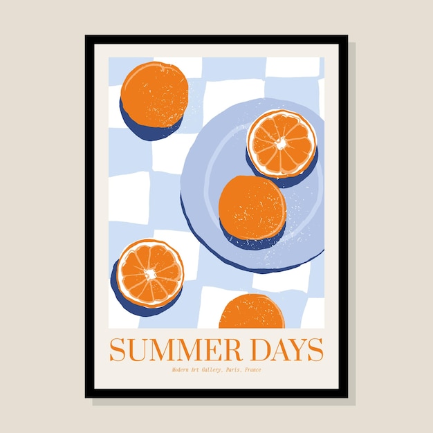 Minimalist hand drawn vector poster design with oranges illustration for wall art gallery