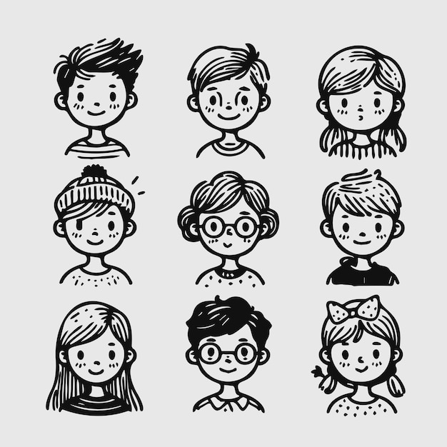 Vector minimalist hand drawn young kids lineart vector design