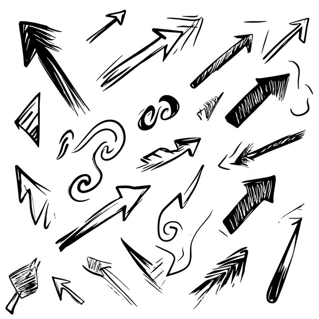 スケッチスタイルのミニマリストの手描き矢印コレクション
