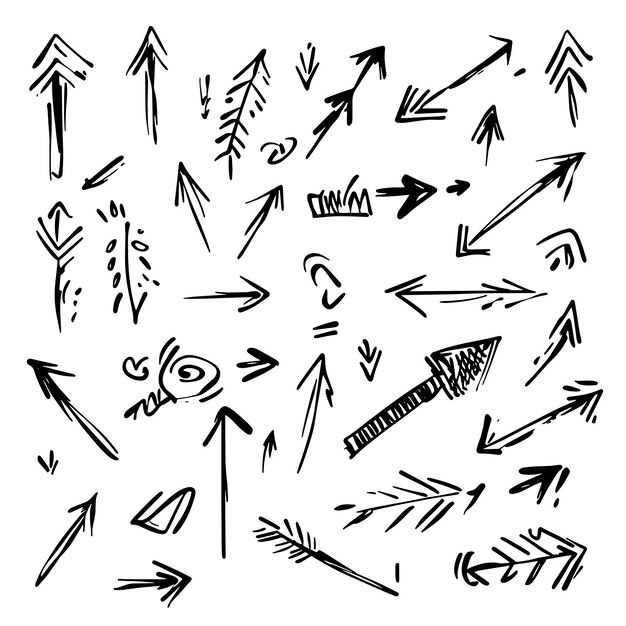 スケッチスタイルのミニマリストの手描き矢印コレクション