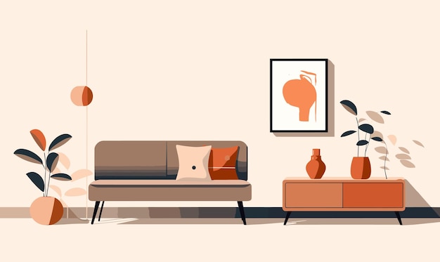 minimalist home decor in a limited color palette isolated vector style illustration