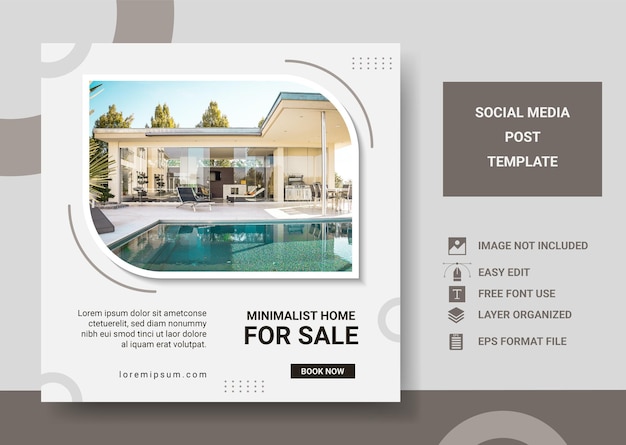 Vettore casa minimalista in vendita modello di post sui social media