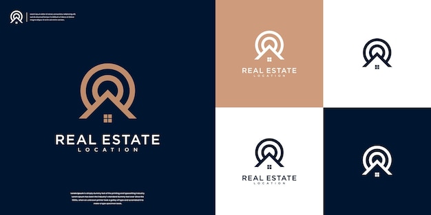 Minimalist home with circle line art style logo design template