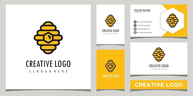 Vector minimalist honeycomb design logo template and business card design