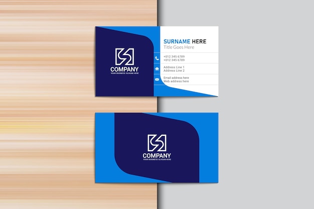 Minimalist horizontal blue business card template