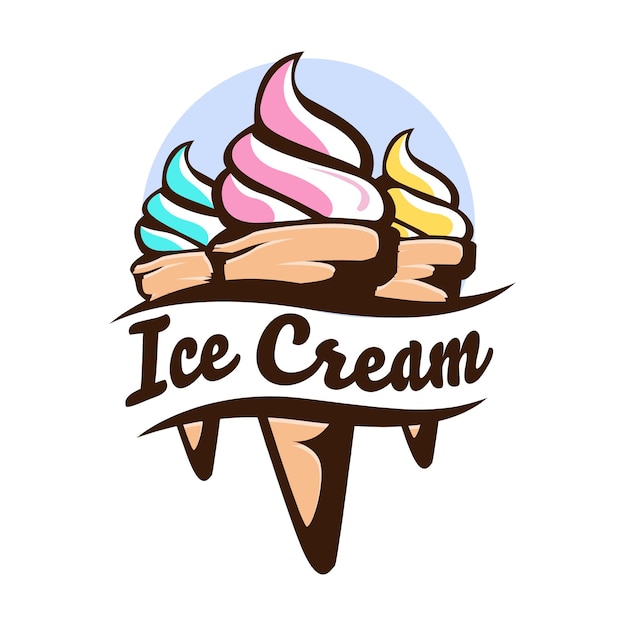 Modello di logo gelato minimalista nel cono di cialda icona vettore gelato illustrazione in stile disegnato a mano per adesivo e t-shirt design