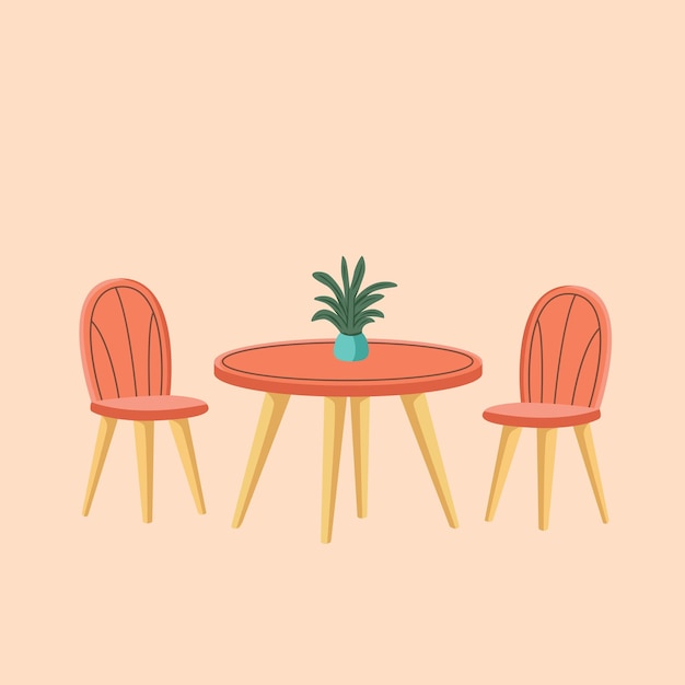 カフェの椅子とテーブルの最小限のイラスト