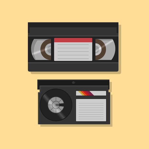 Vector minimalist illustration of vhs and betamax video cassette tape flat icon retro tech 90s 80s nostalgi