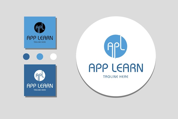 Минималистский начальный apl изолированный синий круг с буквой app learn icon logo vector design