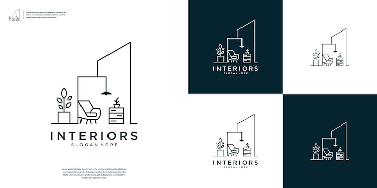 Vector minimalist interior room abstract furniture logo design for your business company identity