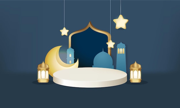 Minimalist Islamic blue gold scene podium