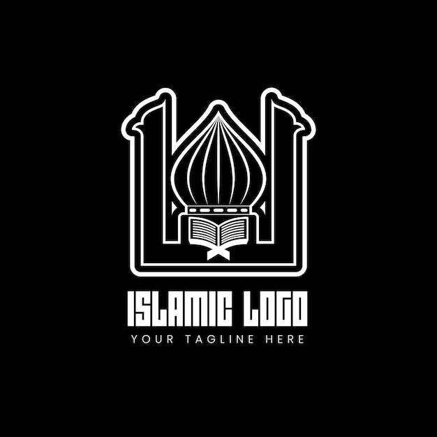 Минималистский исламский дизайн логотипа Мечеть и векторная иллюстрация Корана для концепции мусульманского логотипа