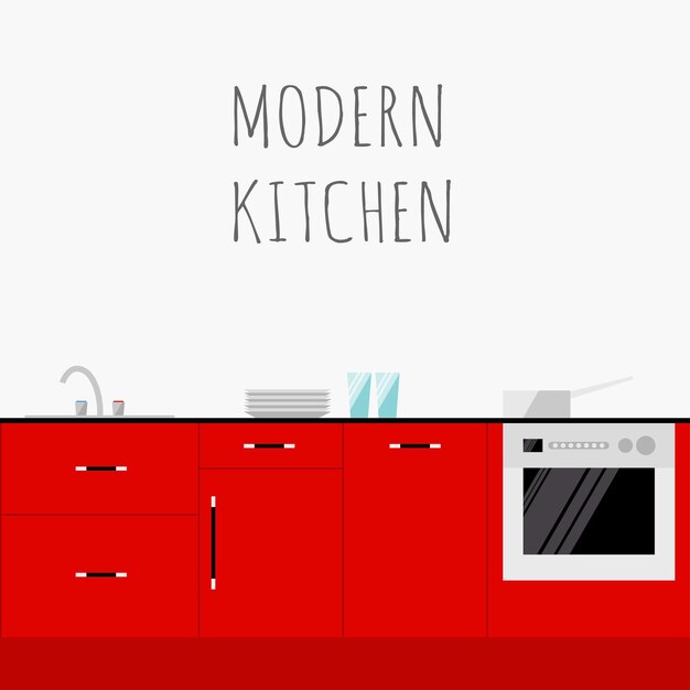 Vector minimalist kitchen interior furniture flat design card graphic pattern background print template