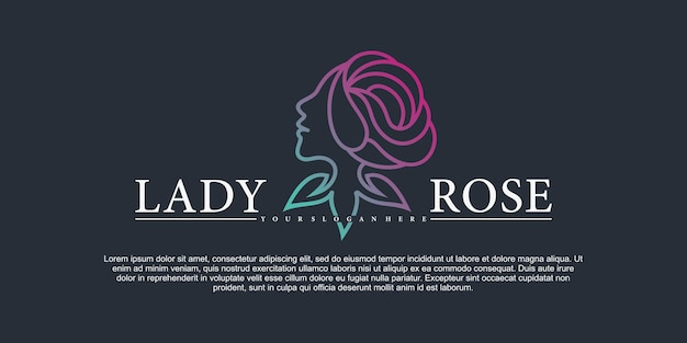 Minimalist lady rose logo template with creative line art style Premium Vector