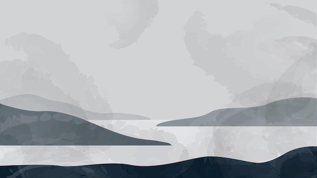 Minimalist landscape background with hills and lake or river Nature wallpaper design