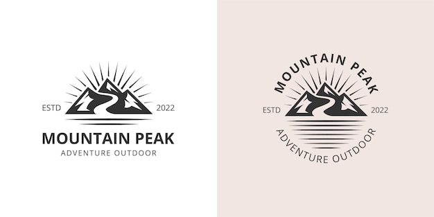 Minimalist Landscape Hills Mountain Peaks Vector logo design mountain outdoors with sun sunrise logo