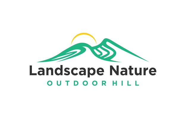 Vector minimalist landscape hills mountain peaks vector logo design
