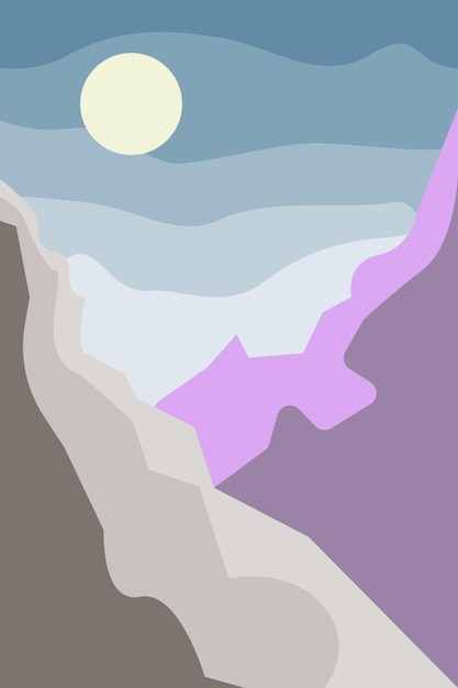 Вектор Минималистичный пейзаж в стиле бохо с обоями для печати пригласительного билета mountain design