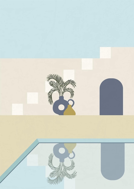 Minimalist landscape Moroccan style simple architecture poster
