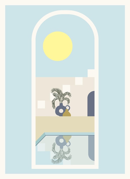 Vector minimalist landscape moroccan style simple architecture view