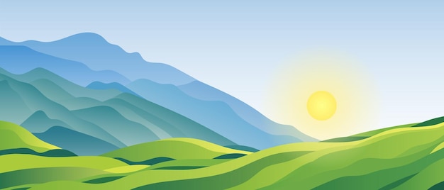 minimalist landscape view of summer landscape spring hills green meadows and hills