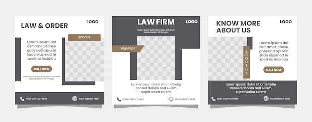 Vector minimalist law firm service and law consultation social media post design template